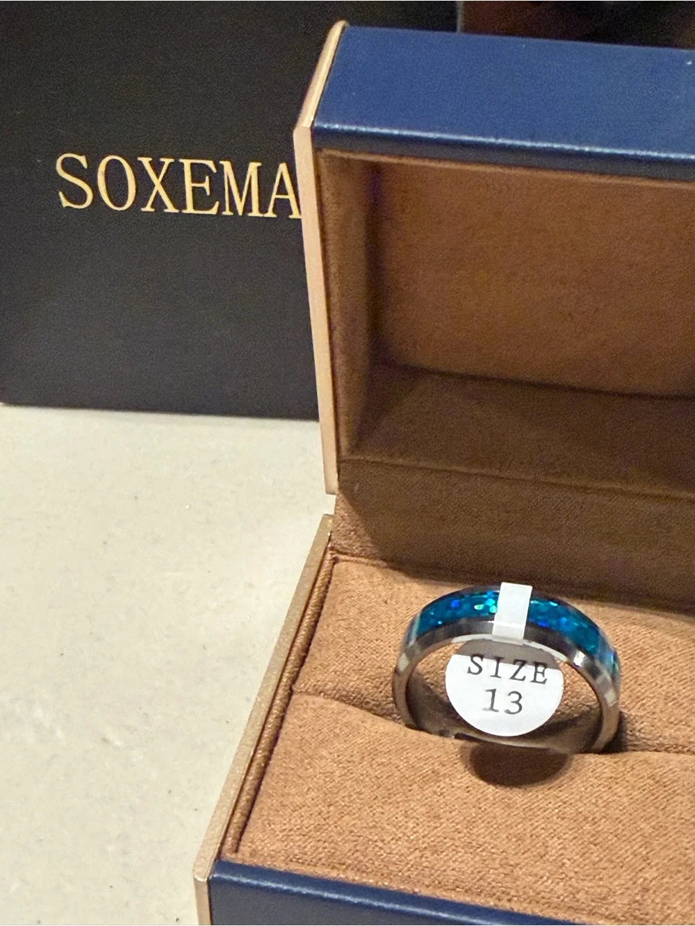 Soxeman Men’s Blue Inlay tungsten Ring 8mm - Size 13 NEW amazing gift box.